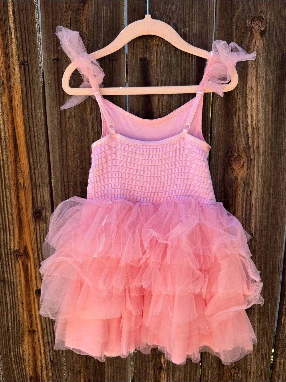 Posh Peanut Starry Pink Ruffled Tulle Smocked Dress